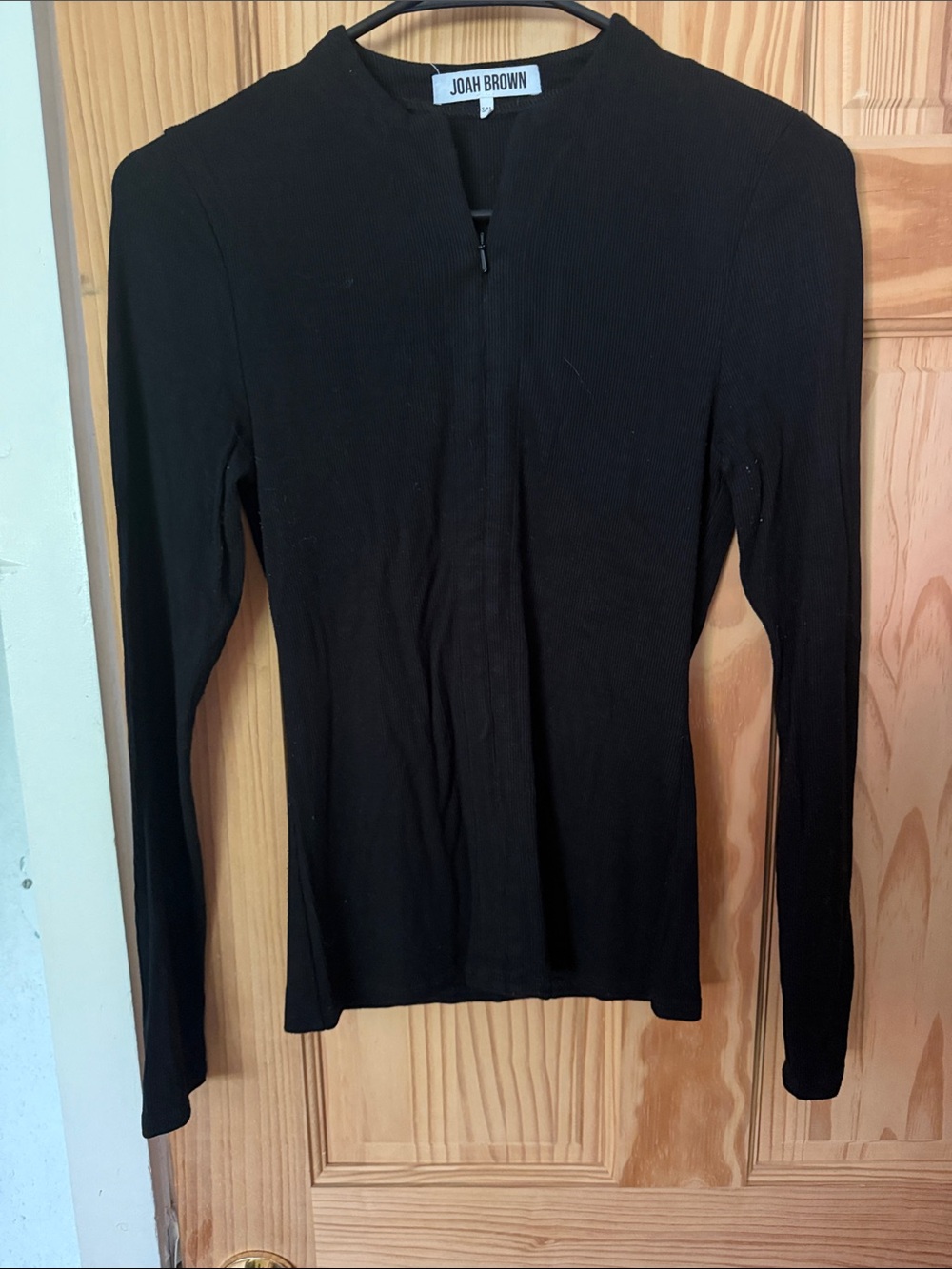 Joah Brown Black Ribbed Long Sleeve Top
